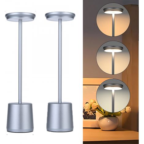 2 Lampe de Table Sans Fil Rechargeable, Dimmable et 3 Couleur, Lampe Table Sans Fil Convient pour Chevet, Salle à Manger, Bureau-4800mAh(gris) (1/5)