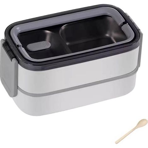 Fiambrera Bento de doble capa (1400 ml)，Acero inoxidable，Incluye juego de cubiertos，Ideal para el desayuno，Fácil de transportar (1/5)