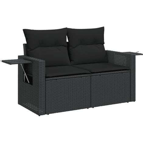 Maison Exclusive - Divano da Giardino con Cuscini a 2 Posti Nero in Polyrattan