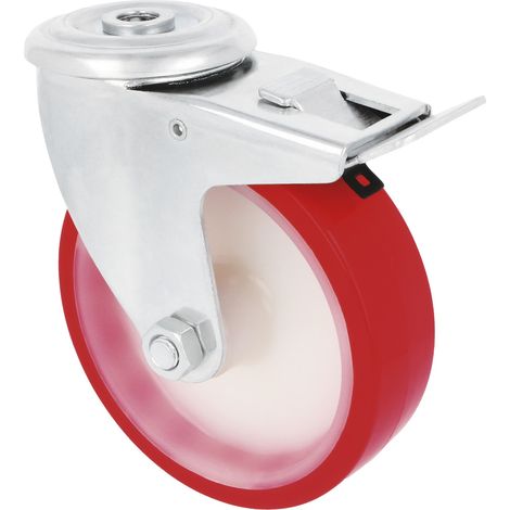 -CAHERSA- Rueda AMIG 2541-125 con Freno Poliuretano.Rojo (1/2)