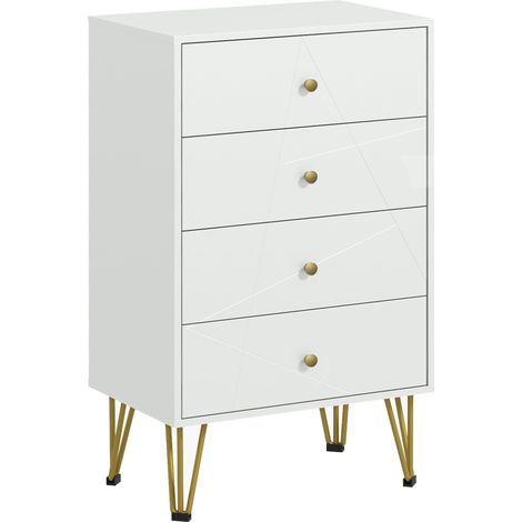 Modern 4-Drawer Tall Chest of Drawers for Bedroom Storage, Stylish White Dresser with Hairpin Legs (1/5)
