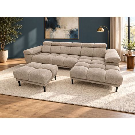 Ecksofa Schlafsofa SENVELIO RELAX inkl. Hocker Stoff Glam Beige Ottomane Rechts (1/5)