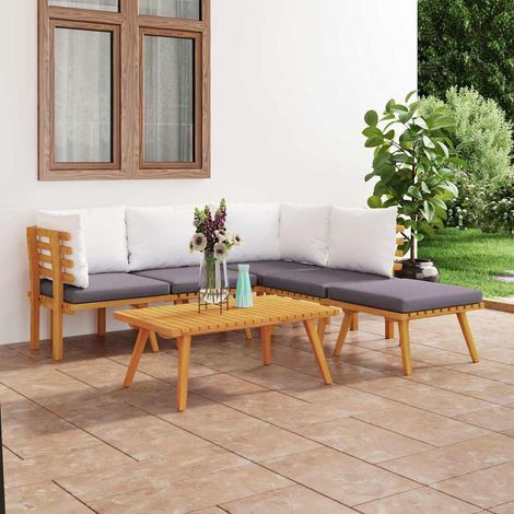 Salon de jardin 6 pcs Ensemble Table et Chaise de Jardin - avec coussins Bois d'acacia solide BV750247 - BonneVie (1/5)
