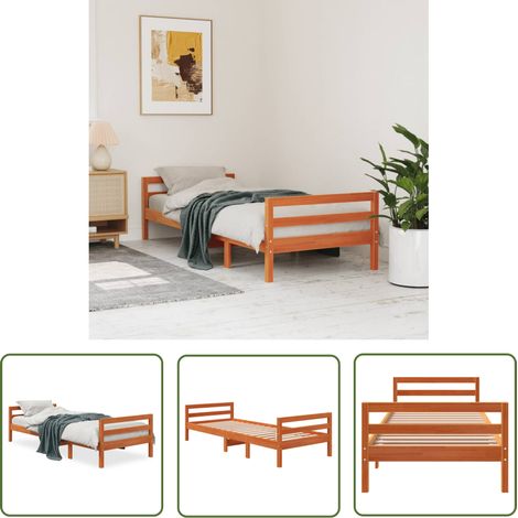 The Living Store Cadre de lit sans matelas cire marron 75x190 cm bois pin massif - Cadre De Lit - Lit En Bois - Lit Double - Meubles Chambre - Literie (1/5)
