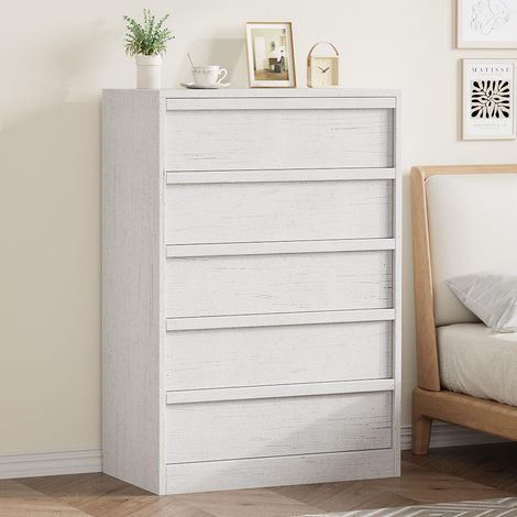 Commode 5 tiroirs en blanche 75x40x110 cm, tiroirs coulissants lisses, rangement moderne pour salon entrée chambre enfant couloir (1/5)