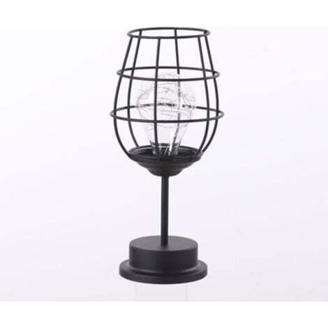Lampe LED en fer forgé et verre à vin, veilleuse douce intérieure pour chambre et table de chevet – petite lampe élégante ACKERMAN (1/4)