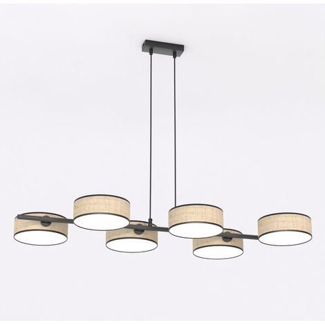 Lampada a sospensione Drumz in acciaio nero e rattan