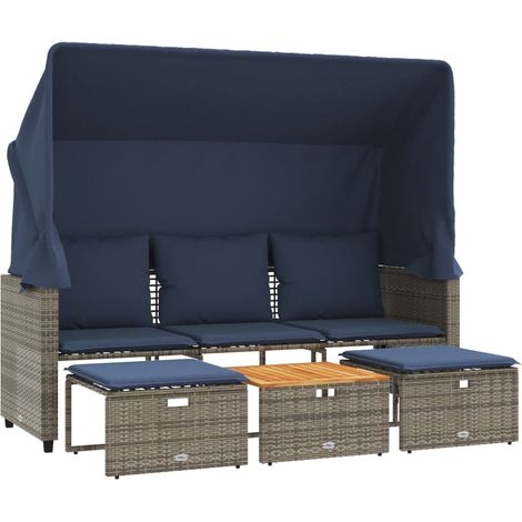Maison Exclusive - Canapé de jardin 3 places avec auvent et poufs gris résine tressée