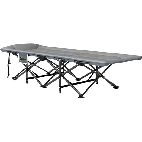 Lit de camp pliable 1 personne pour adultes avec coussin et appui-tête, poche latérale, charge jusqu'à 150 kg, gris