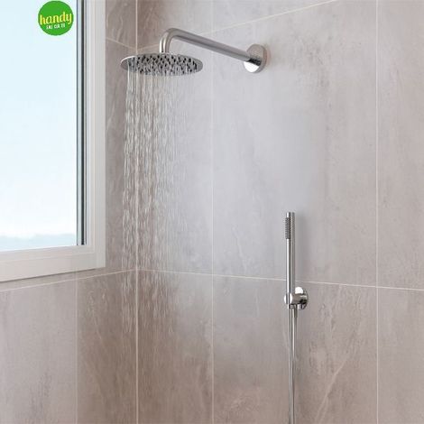 Kit set incasso doccia braccio,soffione e doccino con flessibile e presa acqua modello round tondo cromato soffione-braccio-flessibile-doccino-presa acqua - 1/2" AMBRA WATER