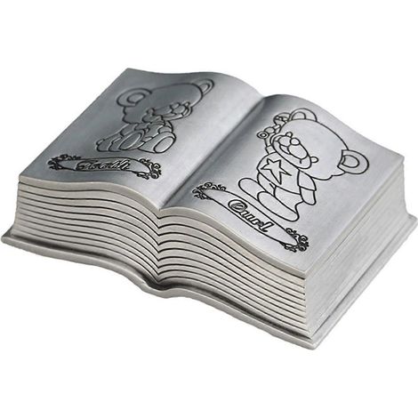 Boîte souvenir dent de lait et boucle de bébé, forme de livre ours mignon avec couvercle, coffret cadeau pour enfant. (1/4)