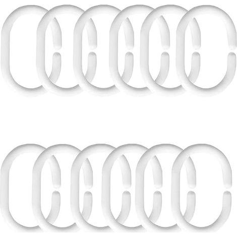 Anneaux pour Rideaux de Douche, 12 Pcs Anneaux de Douche en Plastique, C Crochets de Rideaux, pour Rideau de Fenêtre (1/4)