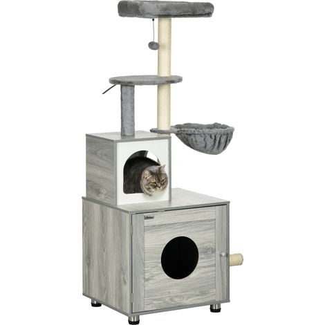 PawHut Cat Litter Box Enclosure, with Cat House, Bed, Scratching Posts, Platform (1/5)