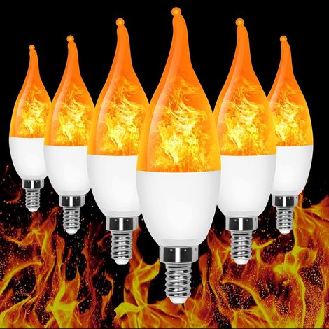 Ampoule Flamme - E12 - 1 2 W - Blanc Chaud - 3 Modes (Flamme Vacillante Respiration Lumière Fixe) - Pour Lustres Appliques Lanternes - Lot de 6 (1/5)
