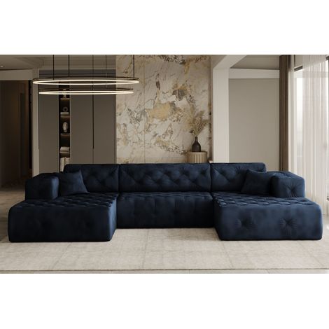 Freistehendes Ecksofa LUX, stark gesteppte U-Form, weicher, eleganter Stoff Whisper Blau (1/3)