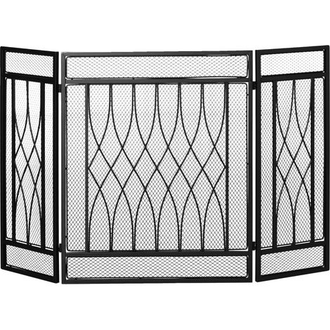 Écran de cheminée protecteur, cadre en acier, 126 x 3 x 80 cm, compatible avec diverses cheminées, design à 3 panneaux, certification de sécurité pour usage intérieur (1/5)
