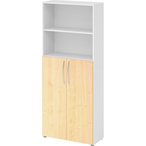 bümö basic Regalschrank - 5 Ordnerhöhen Weiß/Ahorn (1/5)