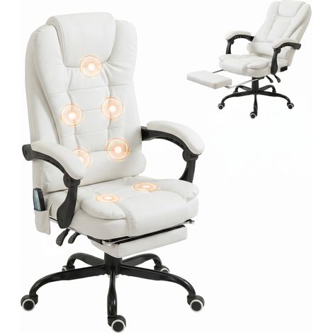 Vinsetto silla de oficina con 7 puntos de masaje con respaldo reclinable reposapiés retráctil altura ajustable control remoto y tejido PU blanco (1/5)