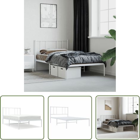 The Living Store Cadre de lit métal sans matelas avec tête de lit blanc 80x200cm - Cadre De Lit - Lit Simple - Lit Metal - Lit Blanc - Meuble Chambre (1/5)