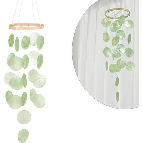 Windspiel aus Muscheln, Traumfänger, Girlande, einzigartiger Klang, Deko für Garten oder Terrasse (grün)