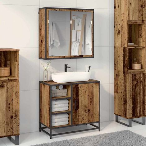 vidaXL Set di mobili per il bagno con lo scaffale 2 pcs Legno vecchio (1/5)