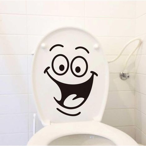 Lot de 2 autocollants WC – Visage smiley, PVC imperméable et amovible, pour salle de bain/cuisine/mur (1/5)