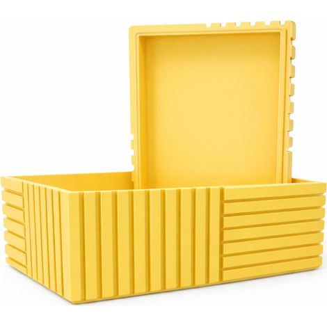 Scatola organizer gialla scanalata con coperchio per piccoli oggetti da ufficio (1/3)