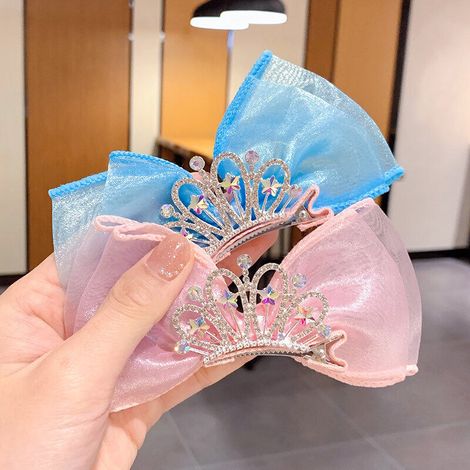 Pince à cheveux couronne de diamants avec nœud (bleu clair + rose pêche) G (1/5)