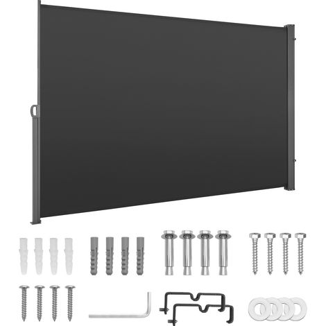 Mophorn Ausziehbare Seitenmarkise 180x300 cm, hergestellt aus strapazierfähigem 180 g/m² Polyestergewebe, ideal als Windschutz, Sichtschutz und Raumteiler für Garten, Pool oder Terrasse, Grau (1/5)