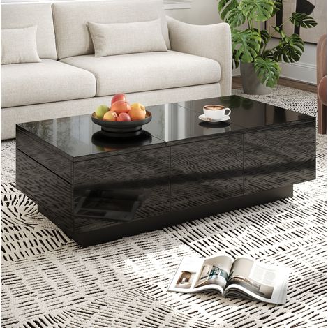 Mesa de centro 100x31x50 cm negra en tablero de partículas con compartimentos deslizantes y 2 cajones (1/5)
