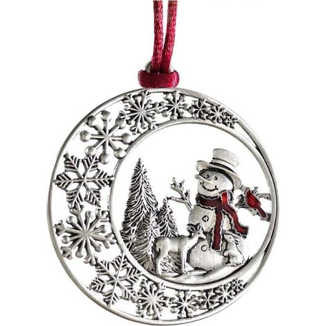 Ornement de sapin de Noël en étain massif avec cordon de suspension en satin rouge, design double face, décoration de bricolage à suspendre pour décorations de fête à la maison (bonhomme de neige) (1/4)