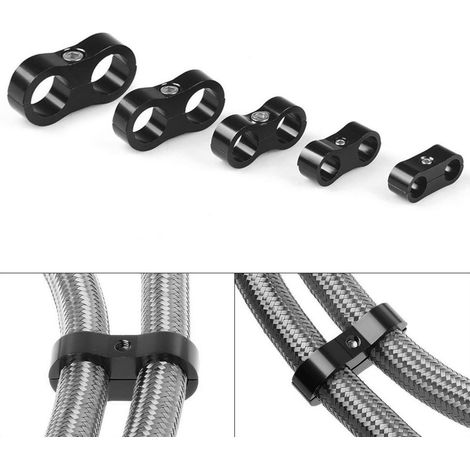 Satz mit 4 universellen Doppelloch-Schlauchschellen aus 10AN Aluminiumlegierung für Ölleitungen, schwarz. (1/5)