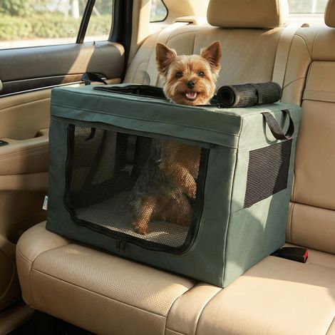 Mini transporteur chien Gris chats coussin sac transport portes filet 60x42x42 cm