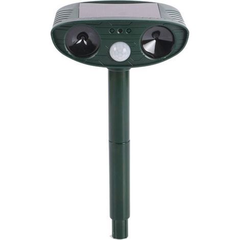 Répulsif à ultrasons pour oiseaux, répulsif solaire pour animaux extérieur avec détecteur de mouvement et alarme lumineuse LED pour taupes, chats, moufettes, rats, écureuils, cerfs, ratons laveurs (1/5)