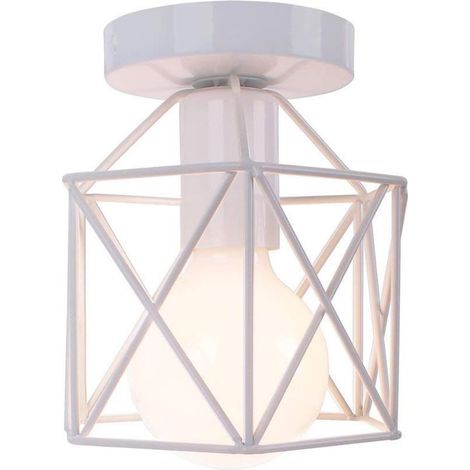 STOEX Retro Plafonnier Industrielle en Métal Carré Fer Noir, Suspension Cage Cube Luminaire E27 pour Salon Chambre Café Bar Restaurent Entrée Couloir (Blanc) (1/4)