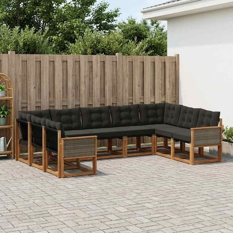 vidaXL Outdoor-Sofagarnitur mit Kissen 9 pcs Natürlich und Schwarz (1/5)