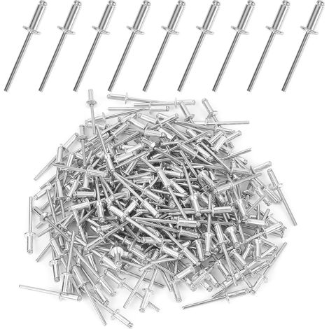 200 pièces de rivets aveugles en aluminium, 4 x 10 mm à bride, rivets pop argentés, rivets aveugles pour bâtiments, navires, voitures et meubles (1/5)