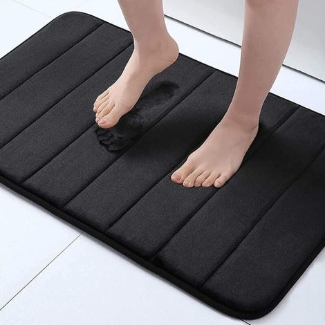 Tappetino da bagno in memory foam, 60 x 40 cm, ultra morbido e antiscivolo, assorbente e lavabile in lavatrice, per bagno, doccia e vasca, nero (1/4)