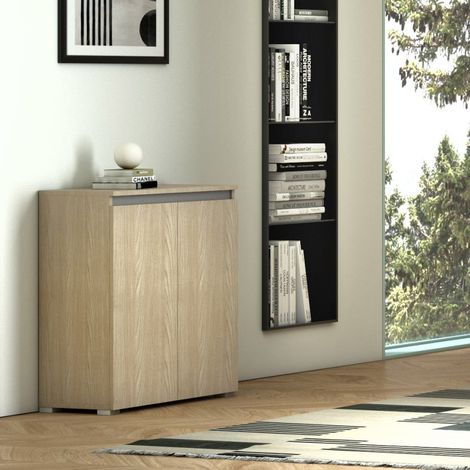 Armario multiusos con 2 puertas, tirador ranurado y 3 estantes regulables, olmo, 80x37x102 cm - Terraneo (1/4)