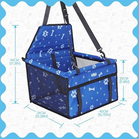 Siège Auto pour Chien et Chat, Panier de Voiture Pliable pour Petits Chiens avec Ceinture de Sécurité, et Respirant en Tissu Oxford, 40x34x25cm, Bleu (1/3)
