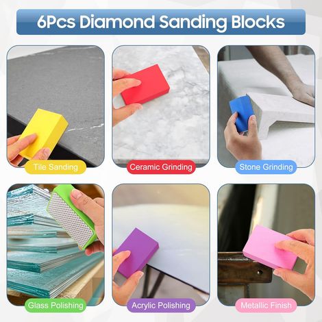 6Pcs Éponges de Ponçage, Blocs de Ponçage, Tampons de Polissage à la Main en Diamant Cales à Poncer à Main pour Carreaux, Céramique, Verre, Pierre, Granit, Marbre (60 120 200 240400600 1000) (1/5)