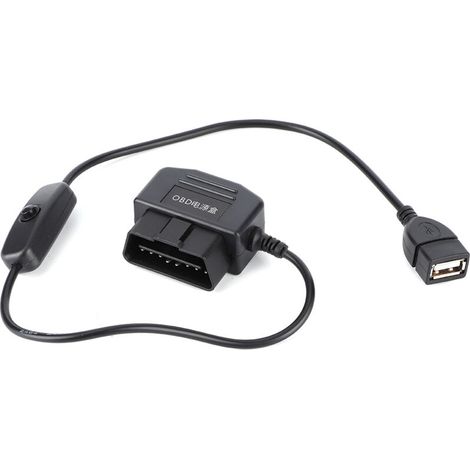 aqxreight Câble d'alimentation USB OBD2 18,7 Pouces, Connecteur 16 Broches, Chargeur pour Voiture, GPS, DVR, Caméra, Cordon d'alimentation USB. (1/5)