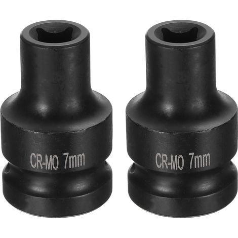 2Pcs 4 Pointe Douille Carrée 1/2" Drive 7mm Douille à Choc Carrée Métrique CR-MO Douilles de Roue Standard Noircissantes Outil de Douille Pneumatique pour Réparation Automobile (1/5)