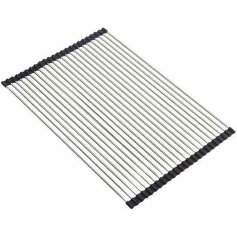 Scolapiatti Arrotolabile, Scolapiatti Pieghevoli al 100% Senza BPA, Ideale per Frutta, Verdura, Piatti, Acciaio Inossidabile Rivestito in Silicone 47x38 cm, Nero (1/4)