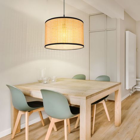 Suspension lampe suspension plafonnier salon suspension optique osier aux couleurs naturelles, métal noir, 1x E27, DxH 45x140 cm