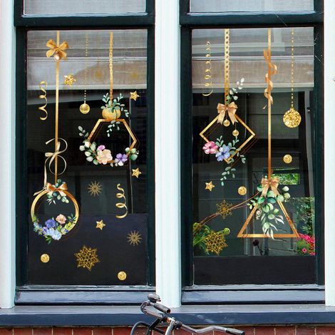 Décoratif autocollant statique fenêtre - Étoile fleurie en pot anti-collision oiseaux, 1 pièce adhésif vitre sans colle (1/5)