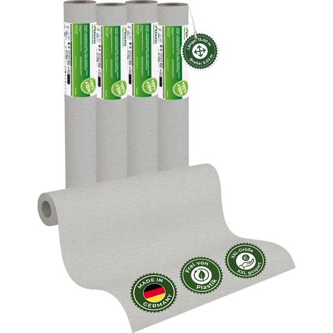 Vliestapete Vliestapete farbig – UNI Tapete einfarbig Nebelgrau 4er Set, 4 x 15,00 m x 0,53 m, matt, waschbeständig, stoßfest, Made in Germany – Veluxis