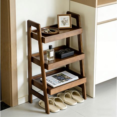 Mueble de almacenaje tipo escalera de 3 niveles abierto 80 x 45 x 32 cm madera nogal HAVRYA (1/5)