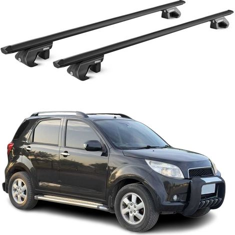 OMAC Dachträger Aluminium TÜV geprüft für Daihatsu Terios II J200 2006-2017 – Für Standard Dachreling – T Nut – Max 90 kg – 2 Schlösser Schwarz (1/5)