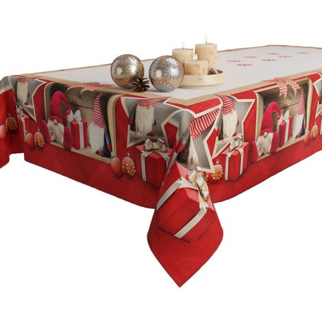 Nappe Noël, Nappe de Table Noël, Nappe de Table Rectangulaire, Nappe Anti-Taches, Nappe Rouge Noël, 140x360 cm, Elfe (1/5)